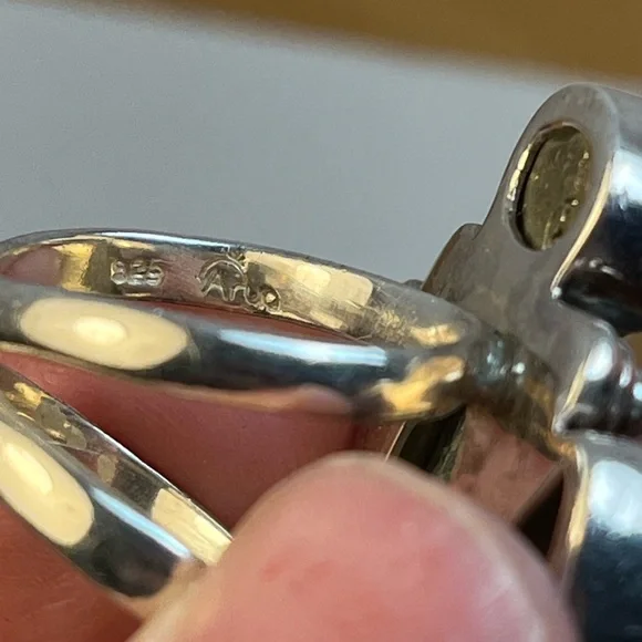 Vintage Arya 925 Sterling Silver Prasiolite Seraphinite and Pyrite Ring Size 7.5 - Picture 3 of 5